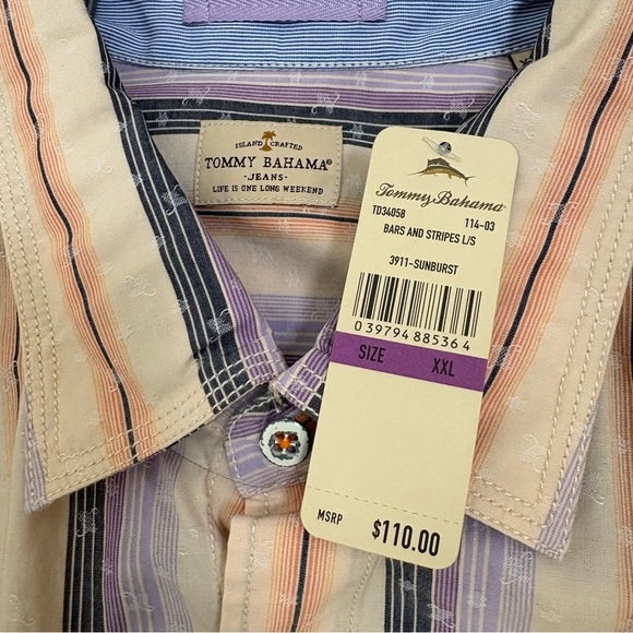 TOMMY BAHAMA Jeans Bars Stripes Sunburst Cotton L/S Button Down Shirt XXL NWT - Picture 14 of 15